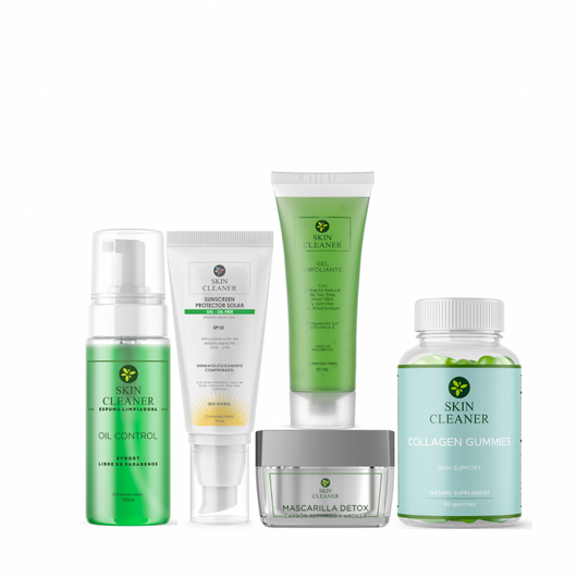 KITX5 Espuma Limpiadora + Gel Exfoliante + Mascarilla Detox + Protector Solar en Gel SPF50+ + Gummies De Colágeno