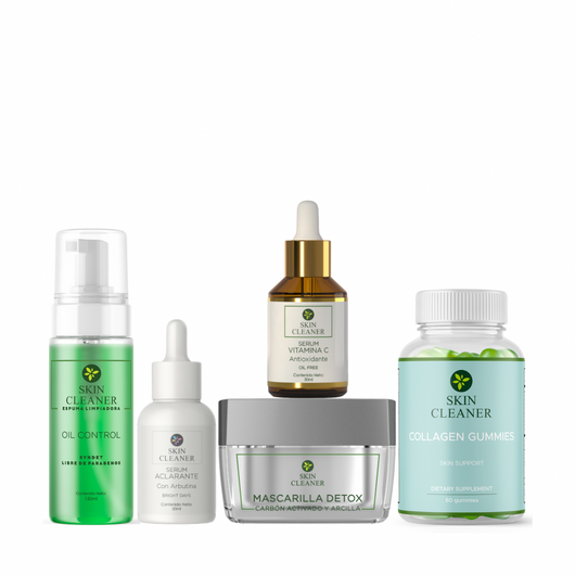 KITX5 Espuma Limpiadora + Mascarilla Detox + Serum Despigmentante + Serum De Vit C + Gummies De Colageno