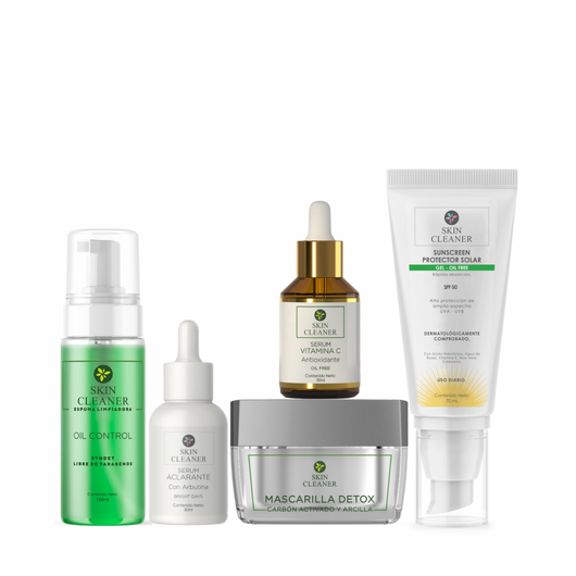 KITX5 Espuma Limpiadora + Mascarilla Detox + Serum Despigmentante + Serum De Vit C + Protector Solar En Gel SPF50