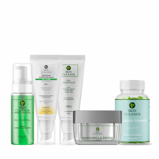 KITX5 Espuma Limpiadora + Mascarilla Detox + Gel Hidratante + Protector Solar En Gel SPF50+ + Gummies De Colageno