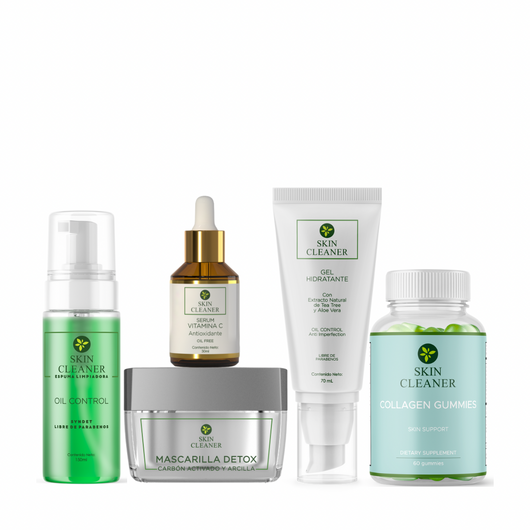 KITX5 Espuma Limpiadora + Mascarilla Detox + Serum De Vit C + Gel Hidratante + Gummies De Colageno