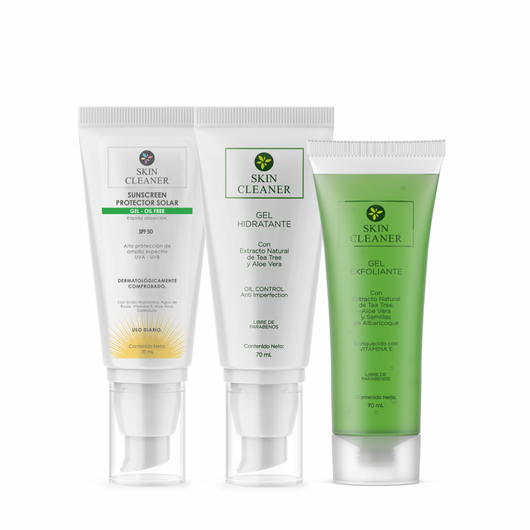 KITX3 Gel Exfoliante + Gel Hidratante + Protector Solar En Gel SPF50+