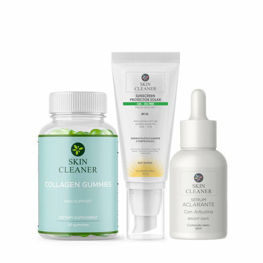 KITX3 Serum Despigmentante + Protector Solar En Gel SPF50+ + Gummies De Colageno