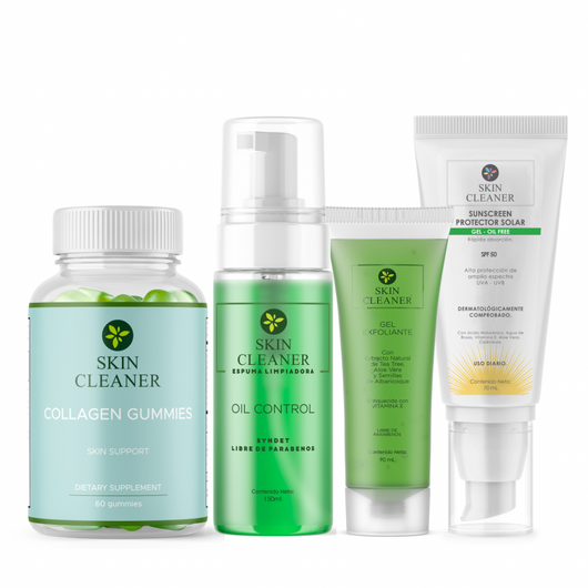 KITX4 Espuma Limpiadora + Gel Exfoliante + Protector Solar En Gel SPF50+ + Gummies De Colágeno