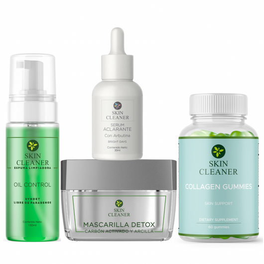 KITX4 Espuma Limpiadora + Mascarilla Detox + Serum Despigmentante +  Gummies De Colágeno