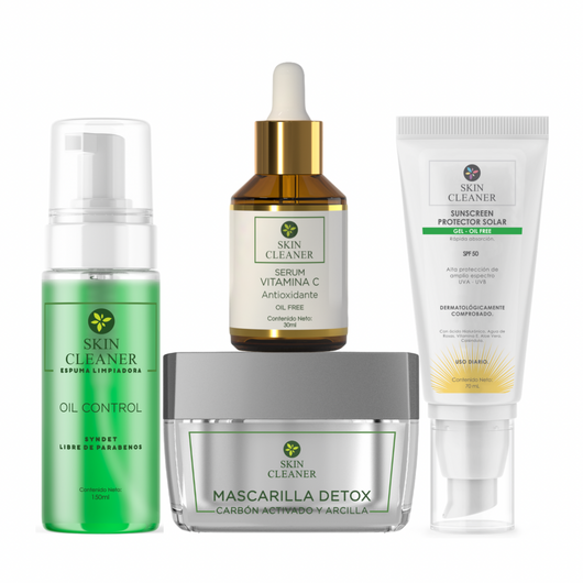 KITX4 Espuma Limpiadora + Mascarilla Detox + Serum De Vit C + Protector Solar En Gel SPF50+