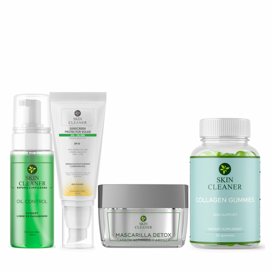 KITX4 Espuma Limpiadora +  Mascarilla Detox + Protector Solar En Gel SPF50+ + Gummies De Colageno