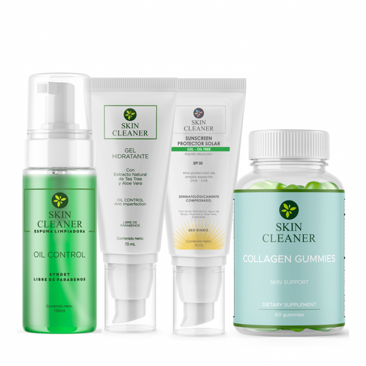 KITX4 Espuma Limpiadora + Gel Hidratante + Protector Solar En Gel SPF50+ + Gummies De Colageno