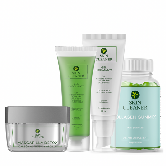 KITX4 Gel Exfoliante + Mascarilla Detox + Gel Hidratante + Gummies De Colageno