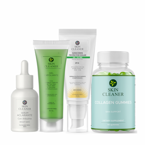 KITX4 Gel Exfoliante + Serum Despigmentante + Protector Solar En Gel SPF50+ + Gummies De Colageno