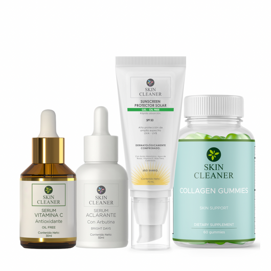 KITX4 Serum Despigmentante + Serum De Vit C + Protector Solar En Gel SPF50+ + Gummies De Colageno